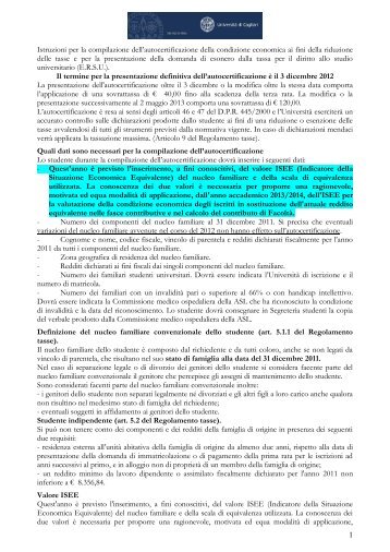 Istruzioni autocertificazione condizione economica - Università degli ...