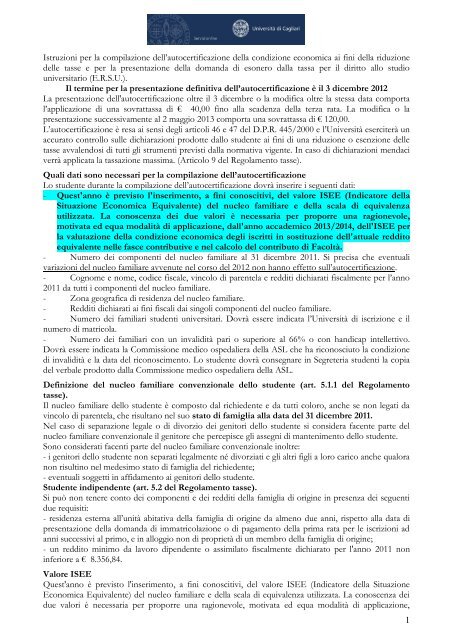 Istruzioni autocertificazione condizione economica - Università degli ...