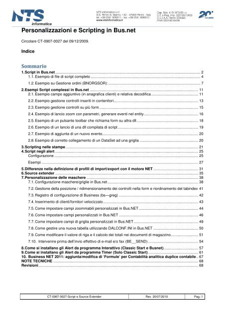 Personalizzazioni e Scripting in Bus.net