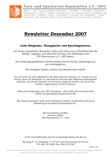 Newsletter Dezember 2007 - TSV Haunstetten