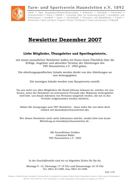 Newsletter Dezember 2007 - TSV Haunstetten