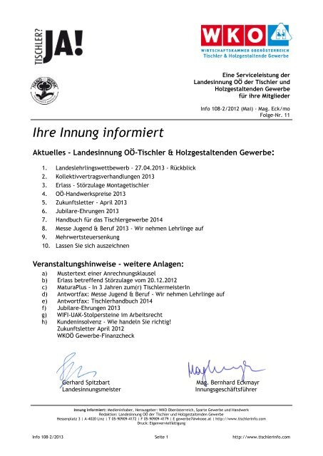 Ihre Innung informiert - Tischlerinfo.com