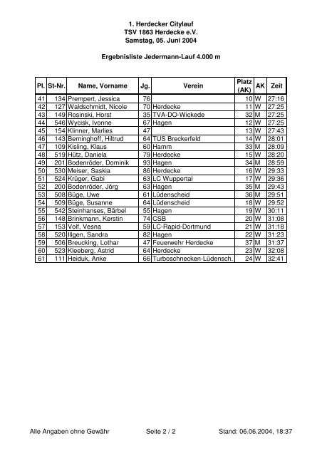 1. Herdecker Citylauf TSV 1863 Herdecke e.V. Samstag, 05. Juni ...