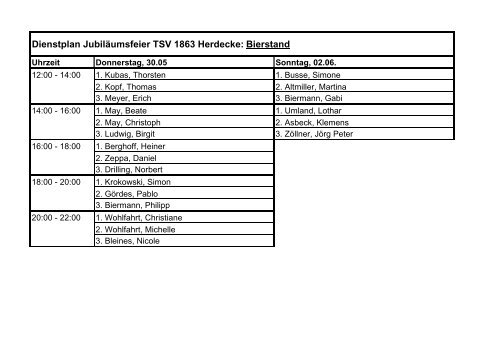 Liste: Helfereinsatz 150 Jahr-Feier - TSV 1863 Herdecke eV