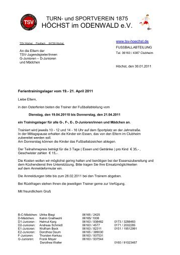 Einladung und Anmeldeformular im PDF-Format - beim TSV Höchst