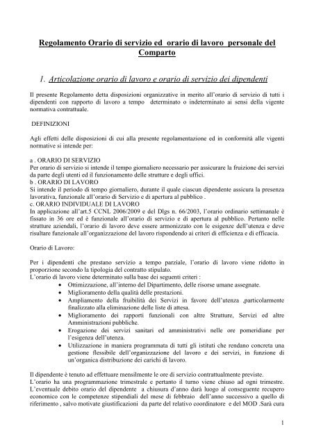 Regolamento orario di servizio orario di lavoro - Azienda ...