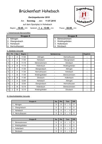 Spielplan Brückenfest 2010 - TSV Hohebach