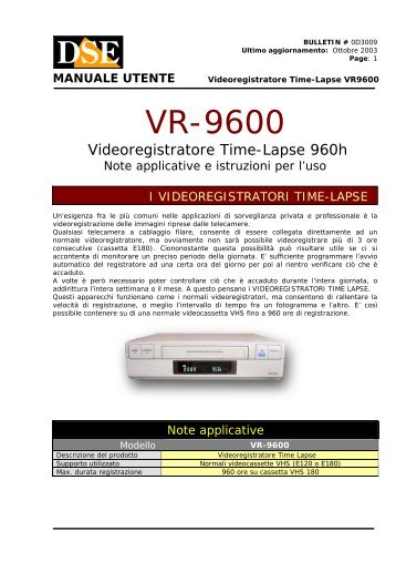 MANUALE UTENTE Videoregistratore Time-Lapse ... - Dse Italia