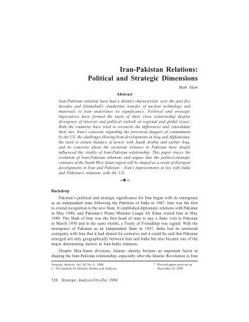 Iran-Pakistan Relations - Institute for Defence Studies and Analyses