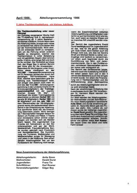 Bericht 1985/1986 - TSV Köngen