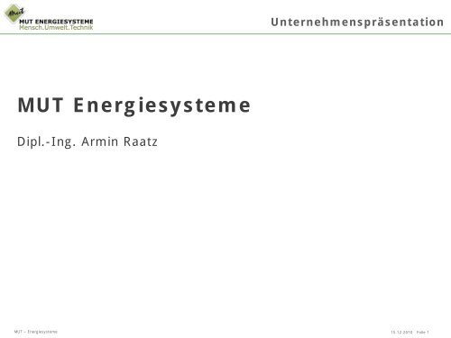 MUT Energiesysteme - deENet