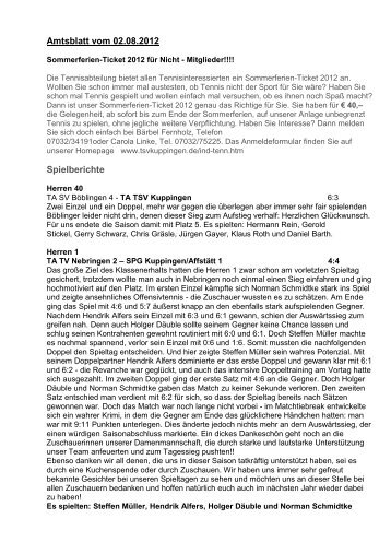 Amtsblatt vom 02.08.2012 Spielberichte - TSV Kuppingen
