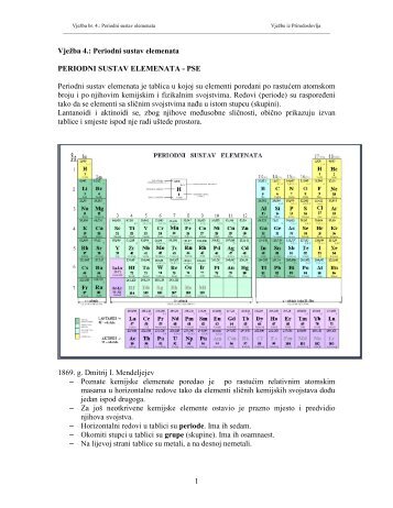 Periodni sustav elemenata PERIODNI SUSTAV ELEMENATA