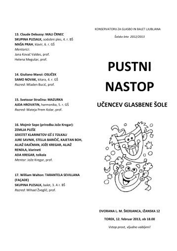 Programsli list - Konservatorij za glasbo & balet Ljubljana