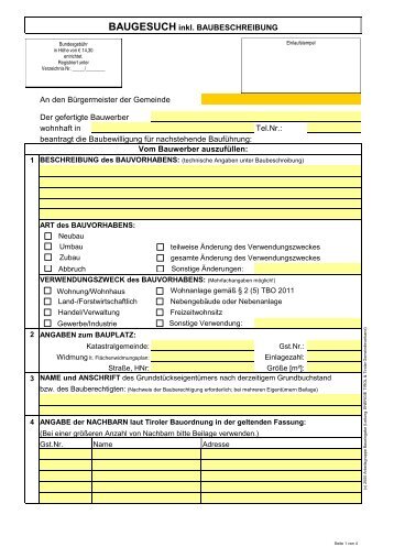 Bauansuchen und Baubeschreibung