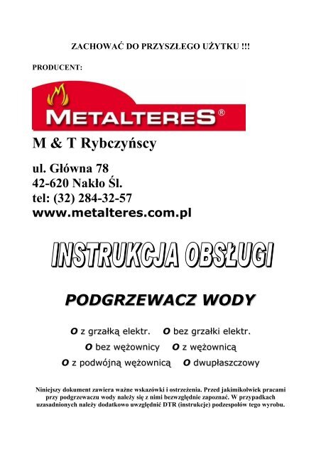 M & T Rybczyńscy PODGRZEWACZ WODY - Metalteres