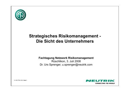 Strategisches Risikomanagement - Netzwerk Risikomanagement