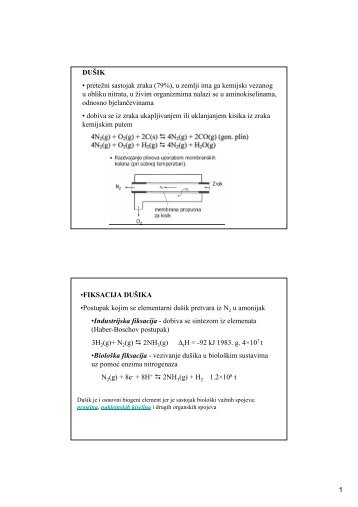 1 DUŠIK • pretežni sastojak zraka (79%), u zemlji ima ga kemijski ...