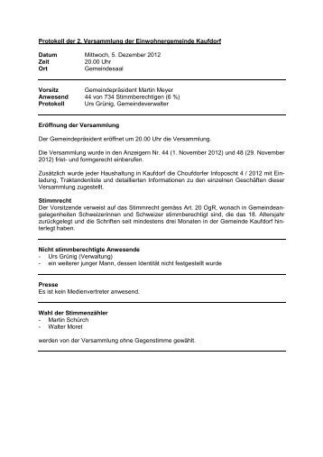 Protokoll der Gemeindeversammlung vom 5.12.2012 ... - Kaufdorf
