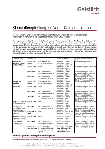 Klebstoffempfehlung für Norit-Gipsfaserplatten DE