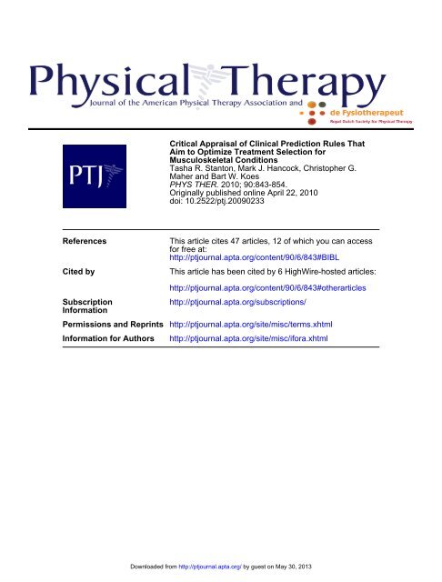 Critical Appraisal of Clinical Prediction Rules That Aim to Optimize ...