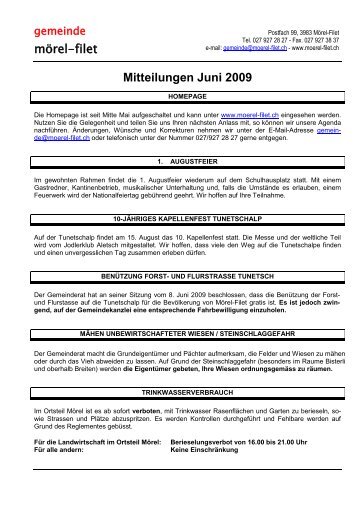 Mitteilungen Juni 2009 - Gemeinde Mörel-Filet