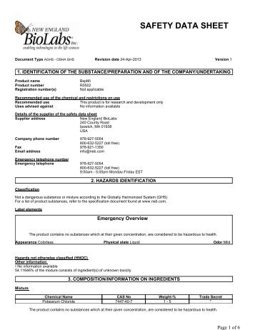 Safety Data Sheet for BspMI (R0502) - New England Biolabs