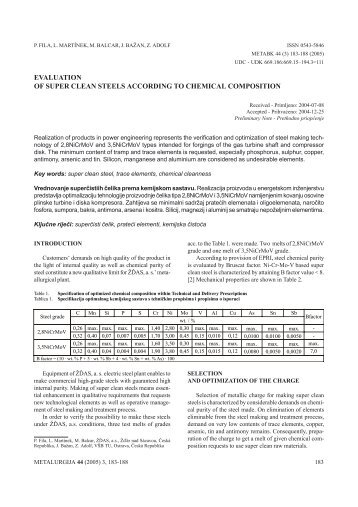 evaluation of super clean steels according to chemical composition