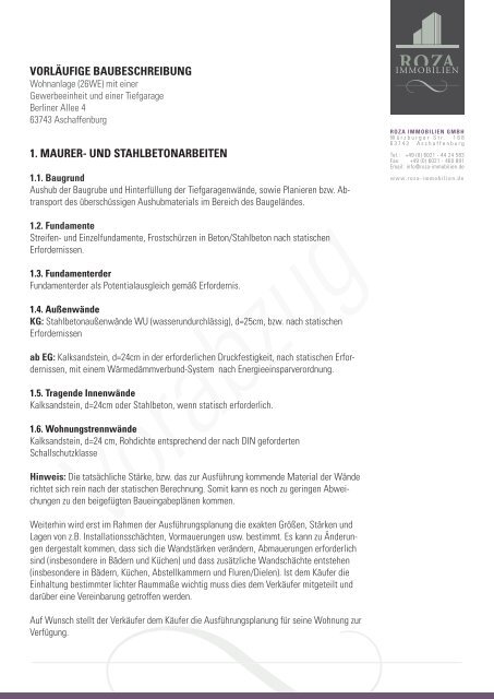 Baubeschreibung (PDF) - ROZA Immobilien