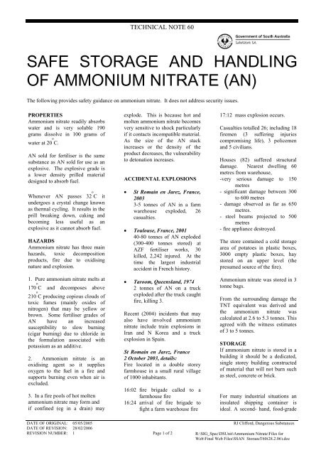 safe storage and handling of ammonium nitrate - SafeWork SA