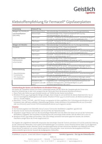 Klebstoffempfehlung für Fermacell® Gipsfaserplatten - Shop