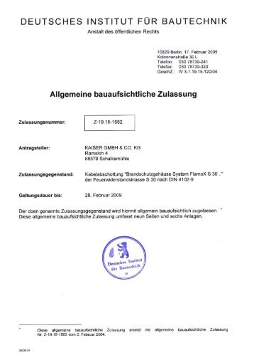 Allgemeine bauaufsichtliche Zulassung FlamoX S30 H ... - siblik