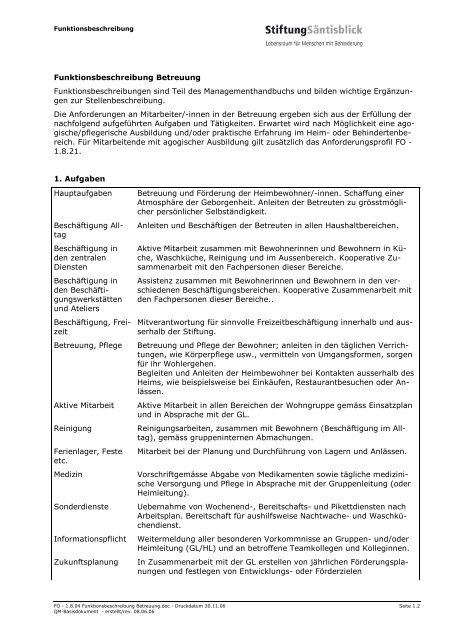 FO - 1.8.04 Funktionsbeschreibung Betreuung - Stiftung Saentisblick