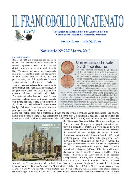 Il francobollo incatenato n. 227, Marzo 2013 - Collezionisti Italiani di ...