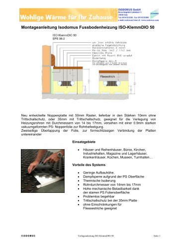 Montageanleitung Isodomus Fussbodenheizung ISO-KlemmDIO 50