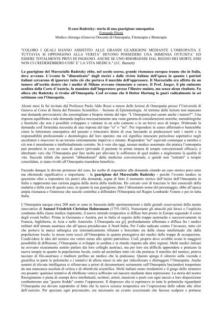 Il Caso Radetzky Storia Di Una Guarigione Omeopatica Fernando