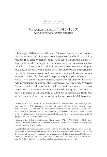 Vincenzo Peroni, storico bornatese - Parrocchia di Bornato
