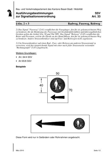 Ausführungsbestimmung zur Signalisationsverordnung - Bau- und ...