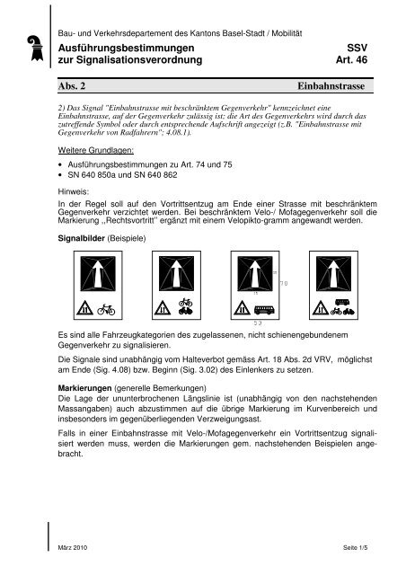 Ausführungsbestimmung zur Signalisationsverordnung - Bau- und ...