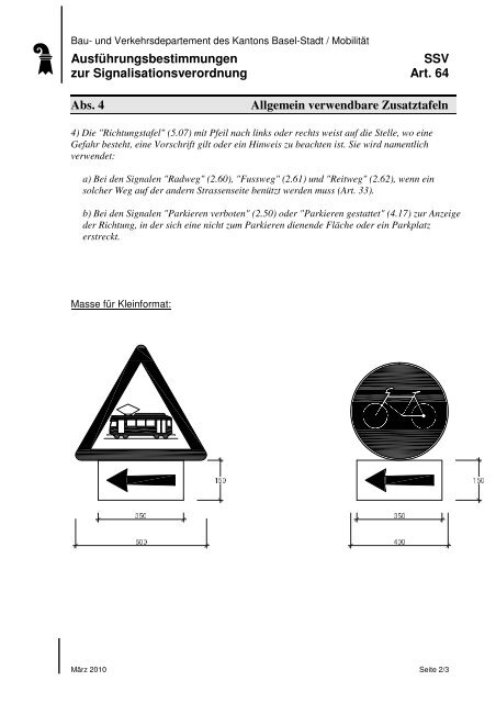 Ausführungsbestimmung zur Signalisationsverordnung - Bau- und ...