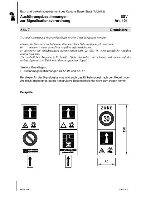 Ausführungsbestimmung zur Signalisationsverordnung - Bau- und ...