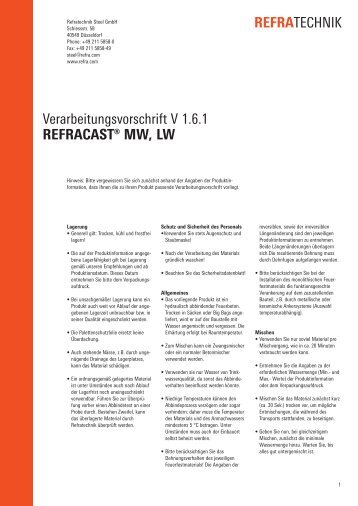 Verarbeitungsvorschrift V 1.6.1 REFRACAST® MW, LW