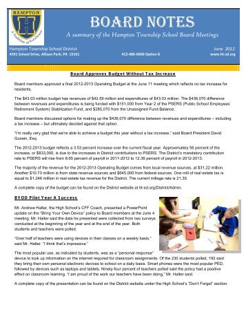 June 2012 Board Notes - Hampton Township School District