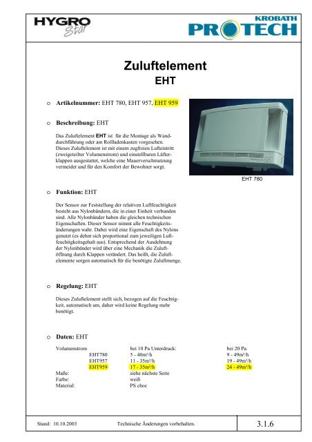 Zuluftelement - Krobath Protech