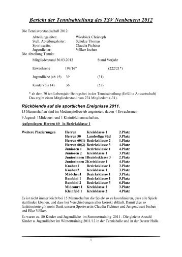 Tennisbericht 2012 - TSV Neubeuern