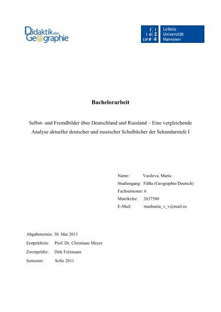 Bachelorarbeit - Didaktik der Geographie