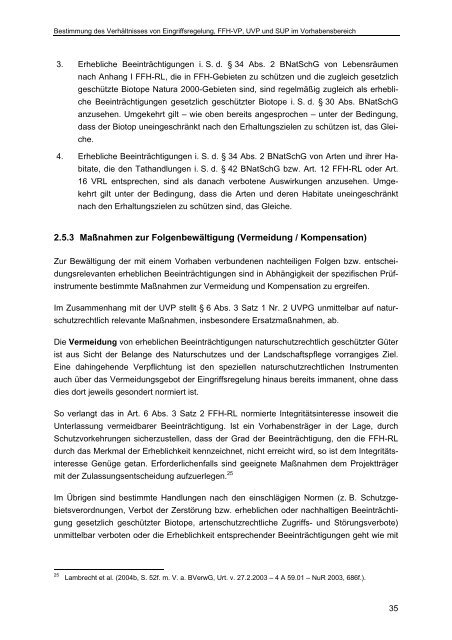 Bestimmung des Verhältnisses von Eingriffsregelung, FFH-VP, UVP ...