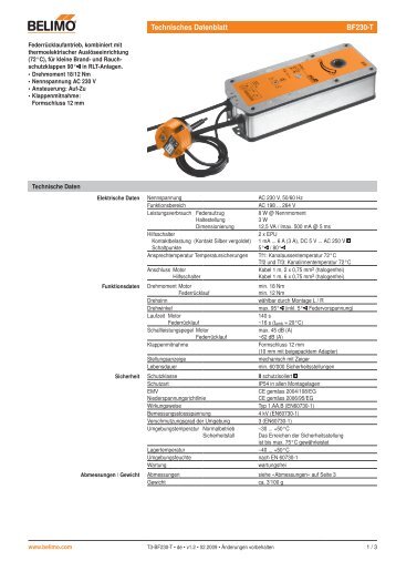 Technisches Datenblatt BF230-T - Belimo