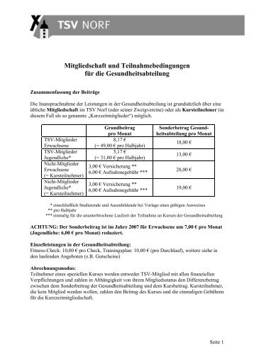 Mitgliedschaft und Teilnahmebedingungen für die ... - TSV Norf