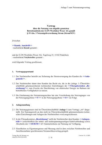 Anlage 5 zum Netznutzungsvertrag Mitnutzungsvertrag (PDF, 20 KB)